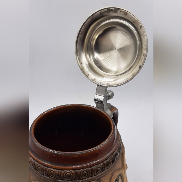 Vintage W. Germany Original Gerzit Beer Stein Moriage Short Stubby Pewter Top - Picture 5 of 8